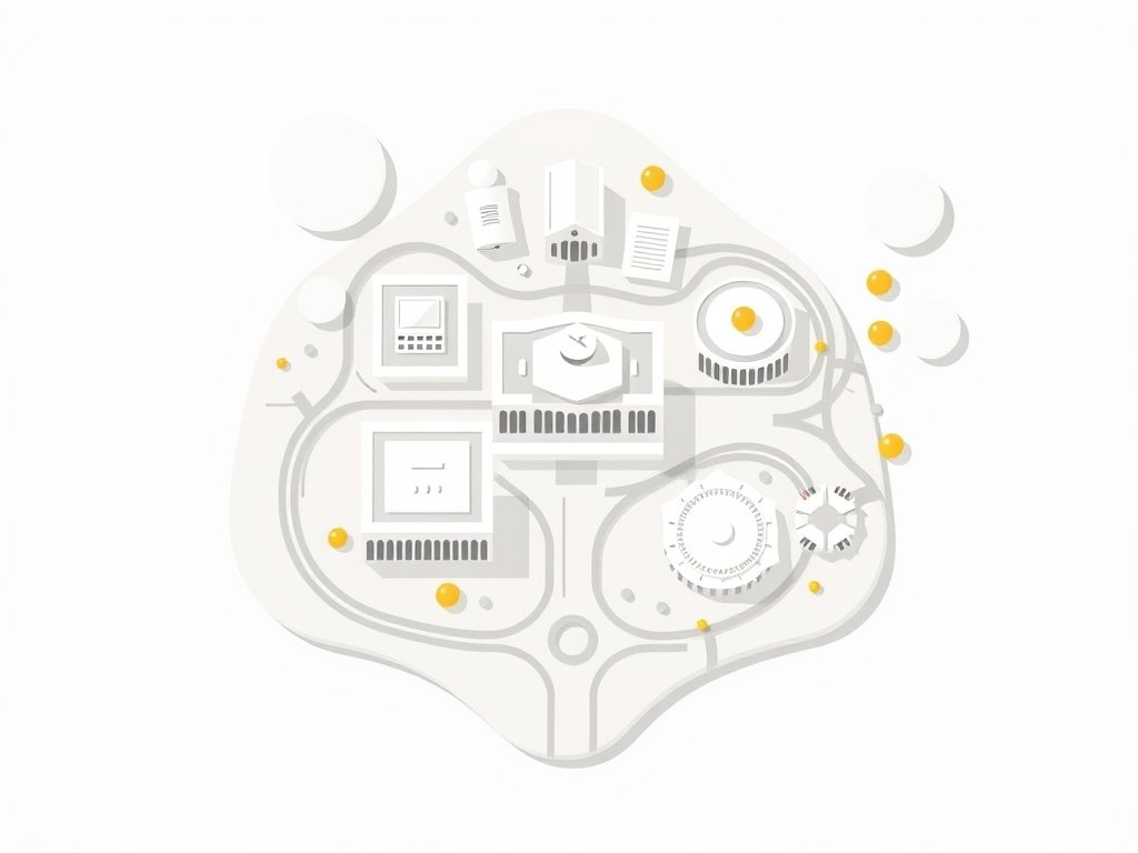 Overzichtskaart van Dubai met gestileerde schoolgebouwen en wegen in minimalistische stijl.